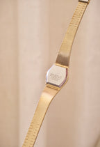 Vintage 90s Gold Ladies Seiko Watch with Textured Bracelet Strap Working