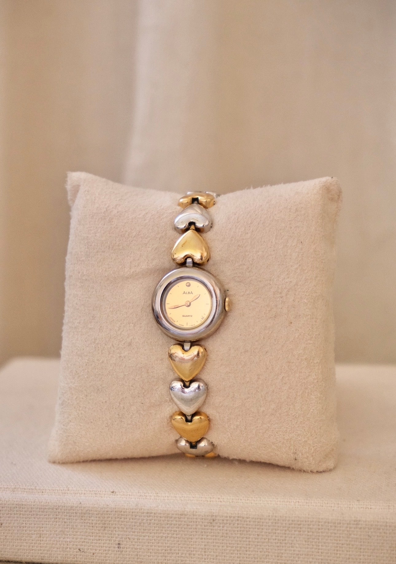 Rare Vintage Seiko Alba Heart Bracelet  Gold and Silver Two Tone Ladies Watch Working