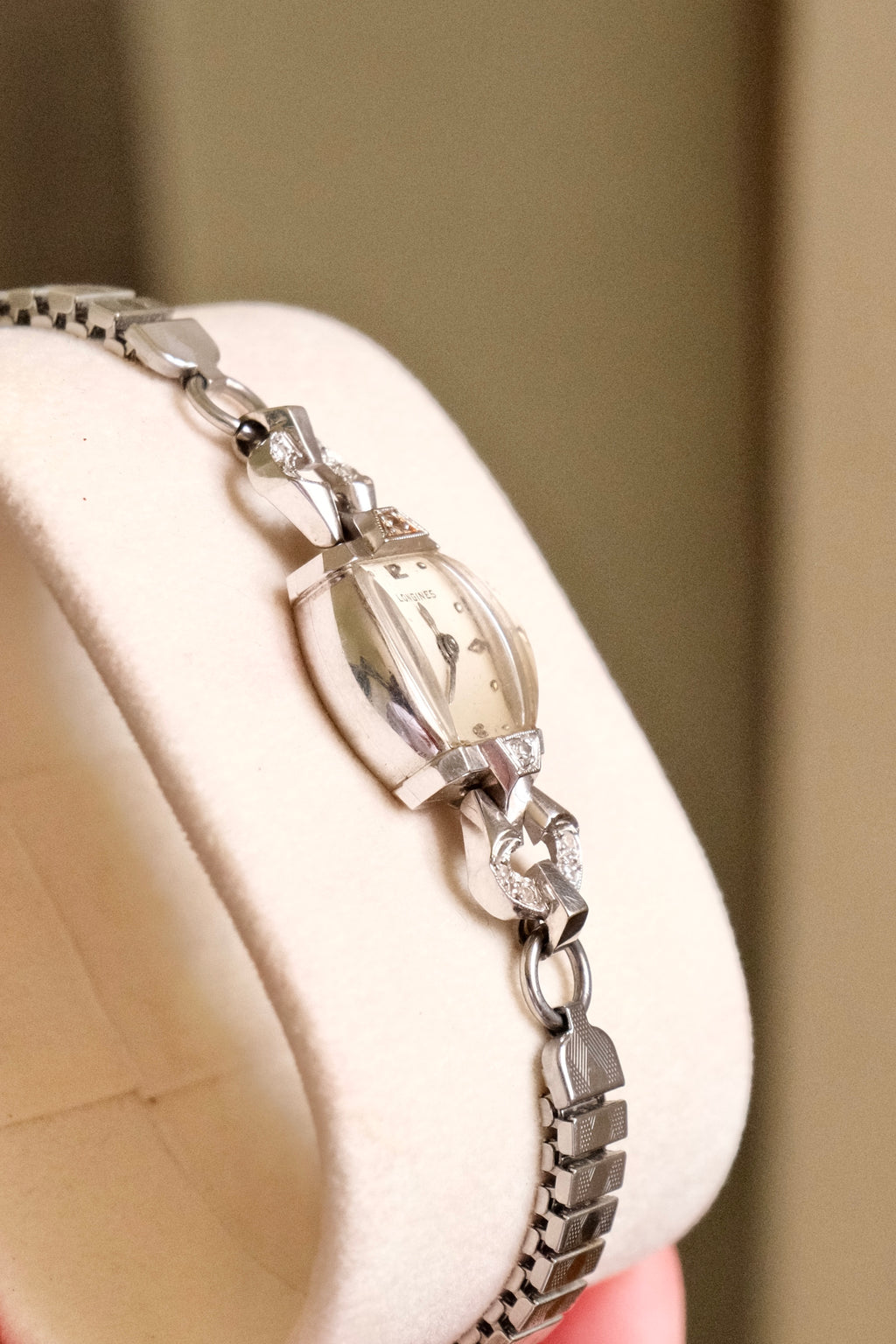 Rare Vintage Longines 14K White Gold Diamond Ladies Watch – Art Deco Style 1950s Swiss 17 Jewel Manual Wind Wristwatch