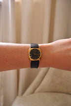 Unisex Ladies Mens Vintage 18k Gold Plated Black Leather Strap Raymond Weil Watch Working