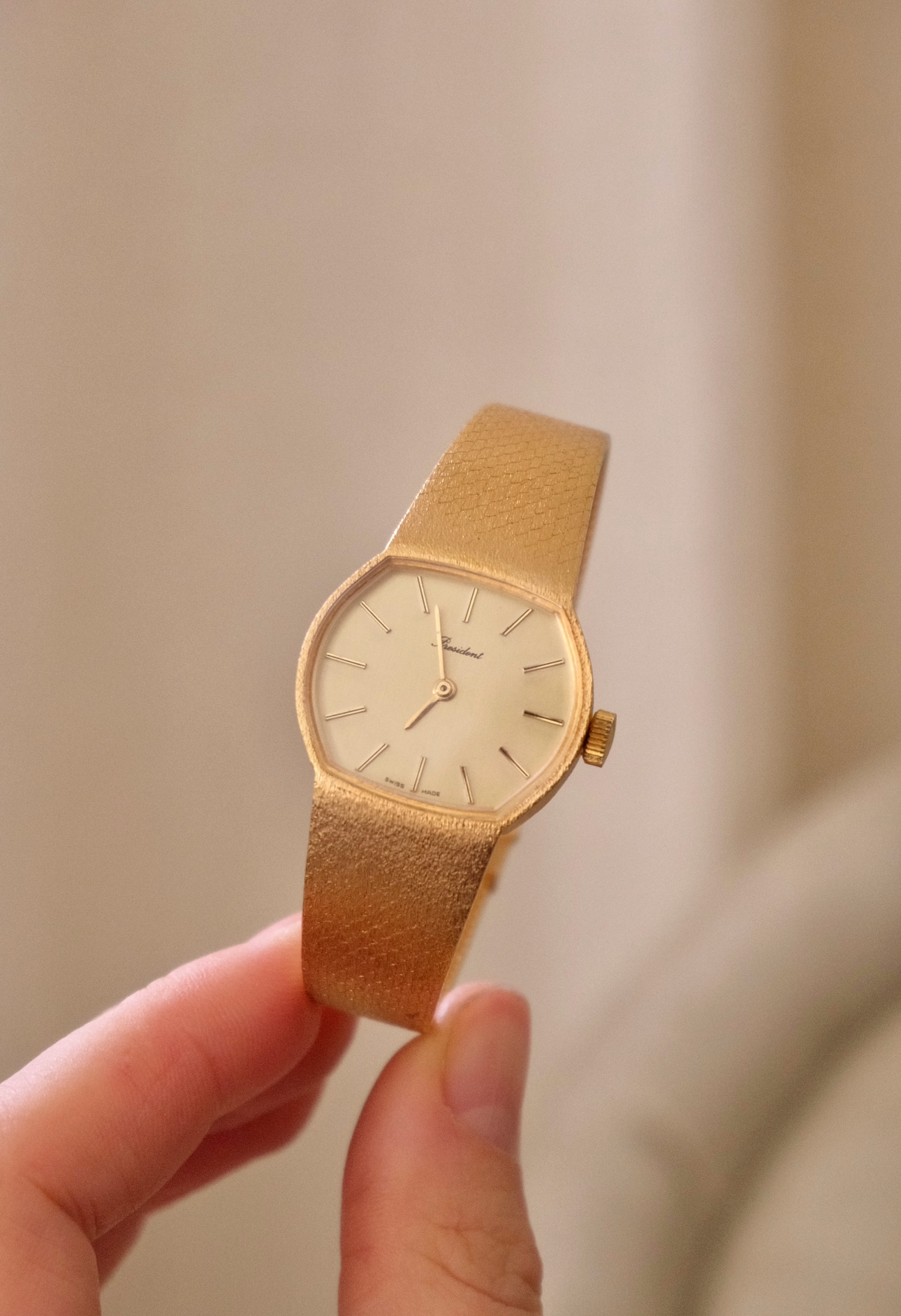 Vintage President 60/70s Gold Ladies Swiss Made Mechanical Watch in Box Working