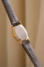 Vintage 90s Ladies Seiko 1F21 6B10 Tank Baignoire Style Watch Brown Leather Strap Gold Tone Quartz Japan