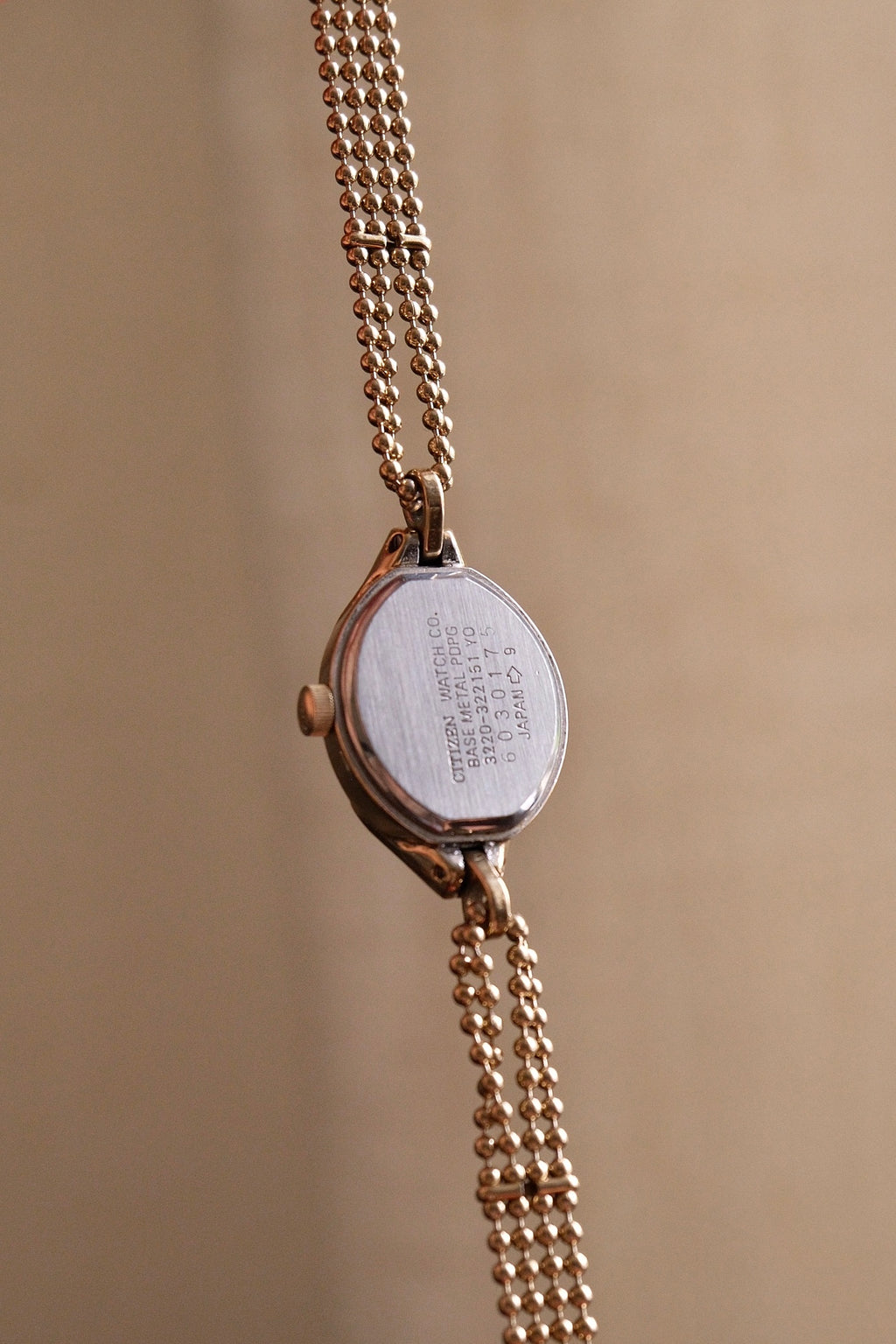 Rare and Unique 1980s Citizen Ladies Pendant Watch Ruby Accent Gold Beaded Chain