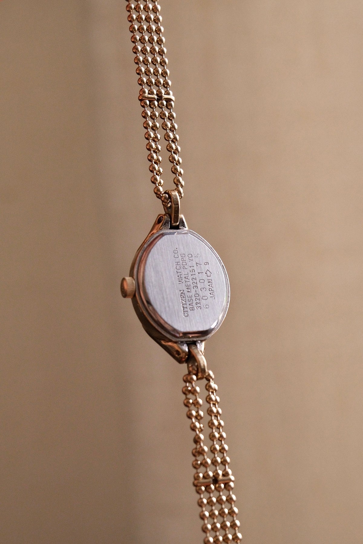 Rare and Unique 1980s Citizen Ladies Pendant Watch Ruby Accent Gold Beaded Chain