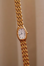 Vintage Seiko Ladies Quartz Watch Gold  Tonneau Case White Dial Roman Numerals  Watch