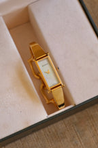 Vintage Gucci 1500L Gold Bangle Watch with Mother of Pearl Dial, 90s Quartz Working in Box