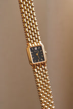 Vintage Ladies Gold Bulova Quartz Black Dial Tank Watch in Box Working