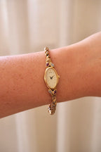 Rare Petite Oval Gold Ruby Seiko Watch with Safety Chain Collectors Watch