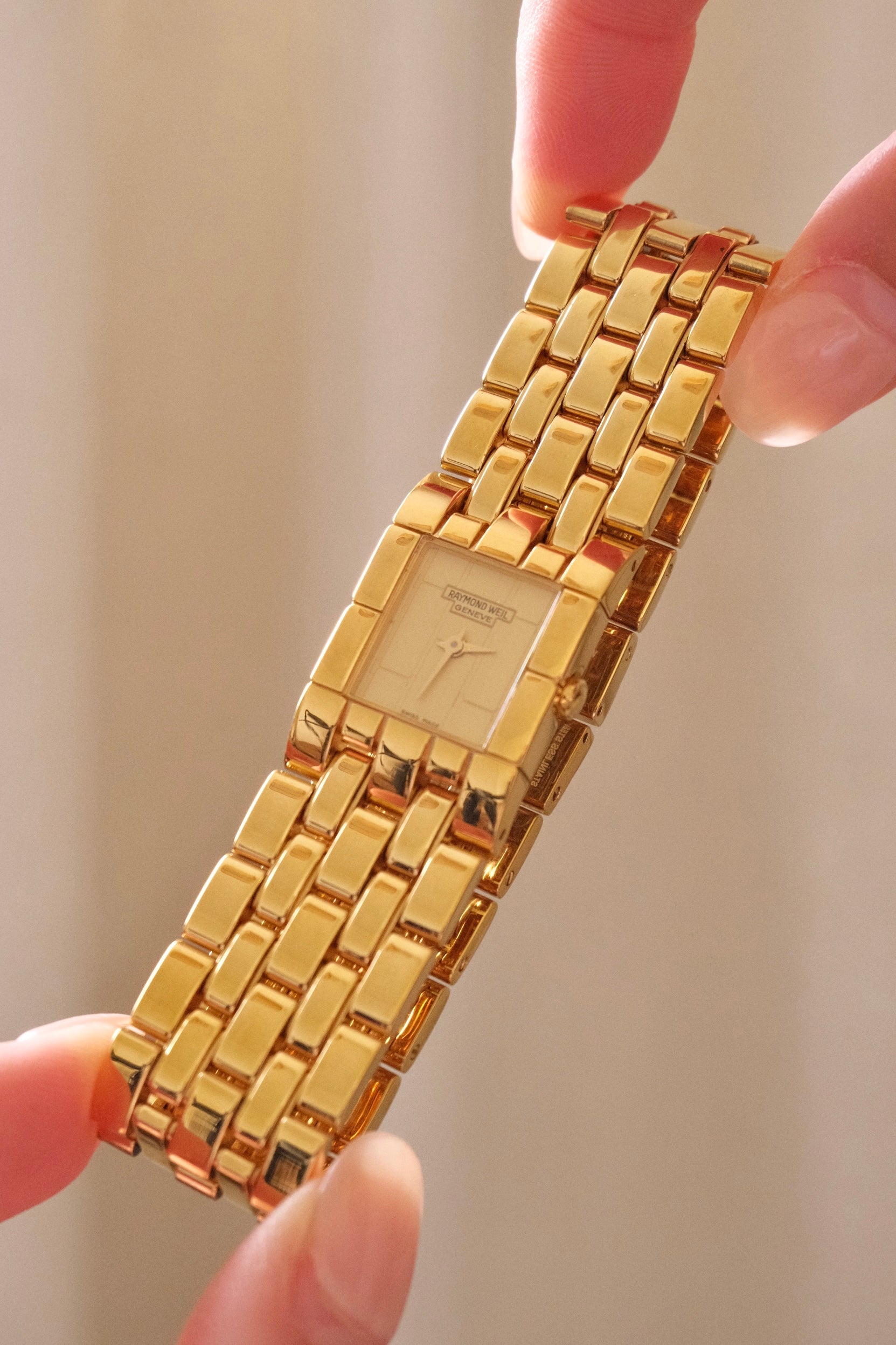 Vintage  18k Gold Plated Ladies Raymond Weil Tank Watch with Box & Papers