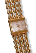 Vintage 90s Lasies SEIKO Gold Tone Tank Quartz Watch with White Dial & Raised Crystal Working