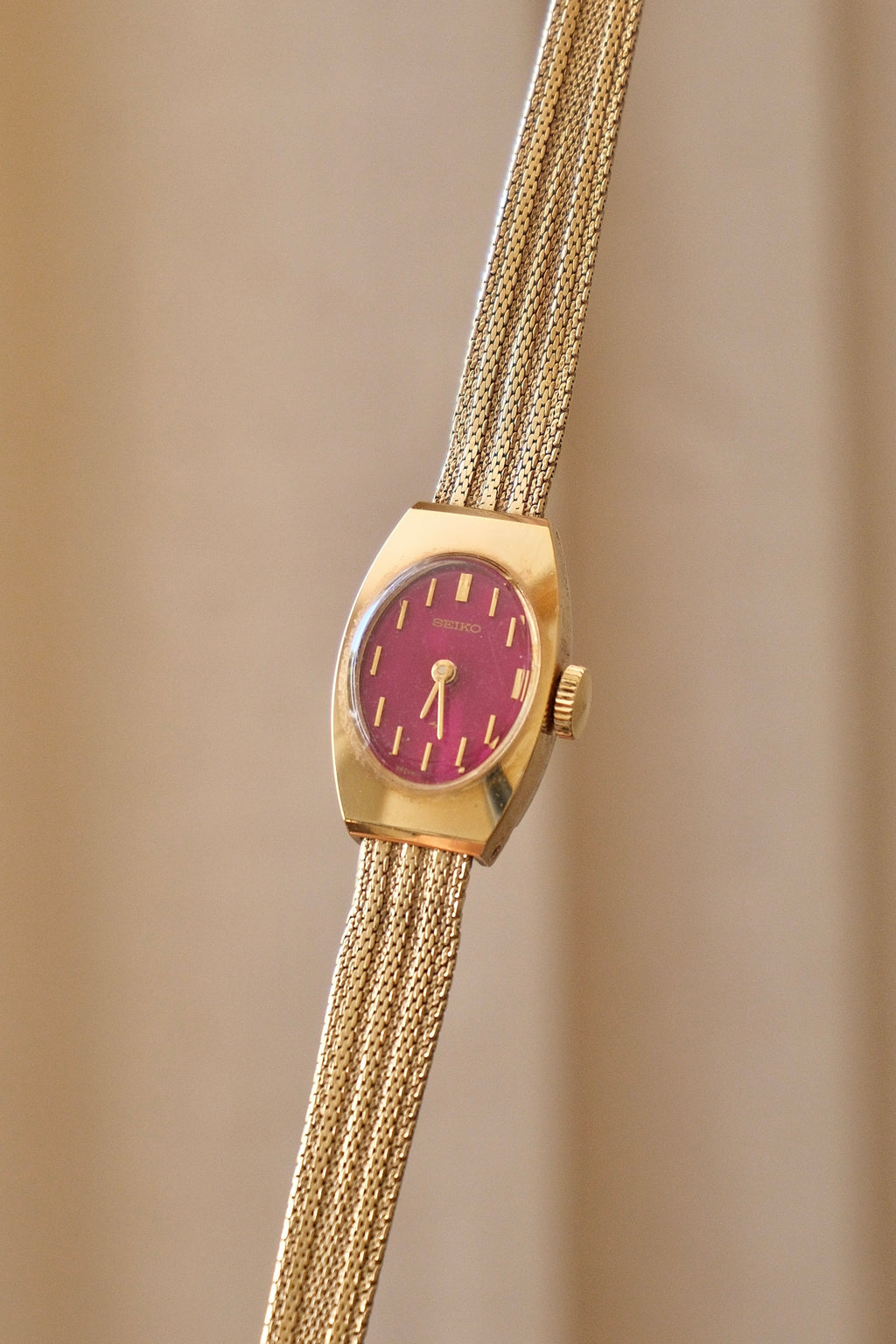 Rare Ladies Vintage Gold Seiko Pink / Purple Dial Mechanical Watch Working