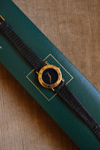 90s Ladies Gold-Plated Gucci 3000L Quartz Watch with Black Leather Strap in Box