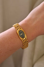 Vintage 90s Ladies Seiko Black Dial Gold Tank Watch Working
