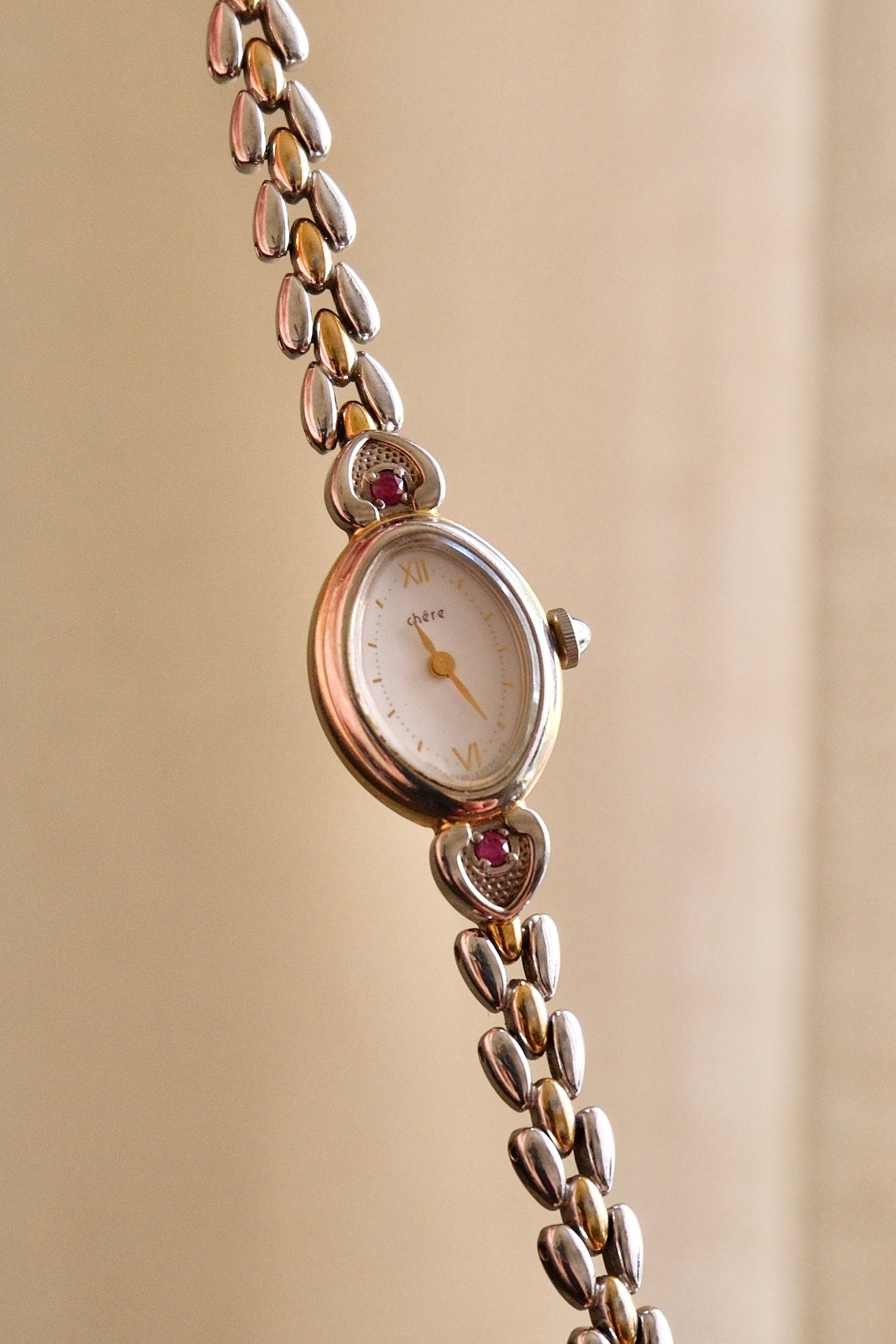 Ultra Rare & Petite Citizen Chère Two Tone Ladies Watch with Two Red Gemstones