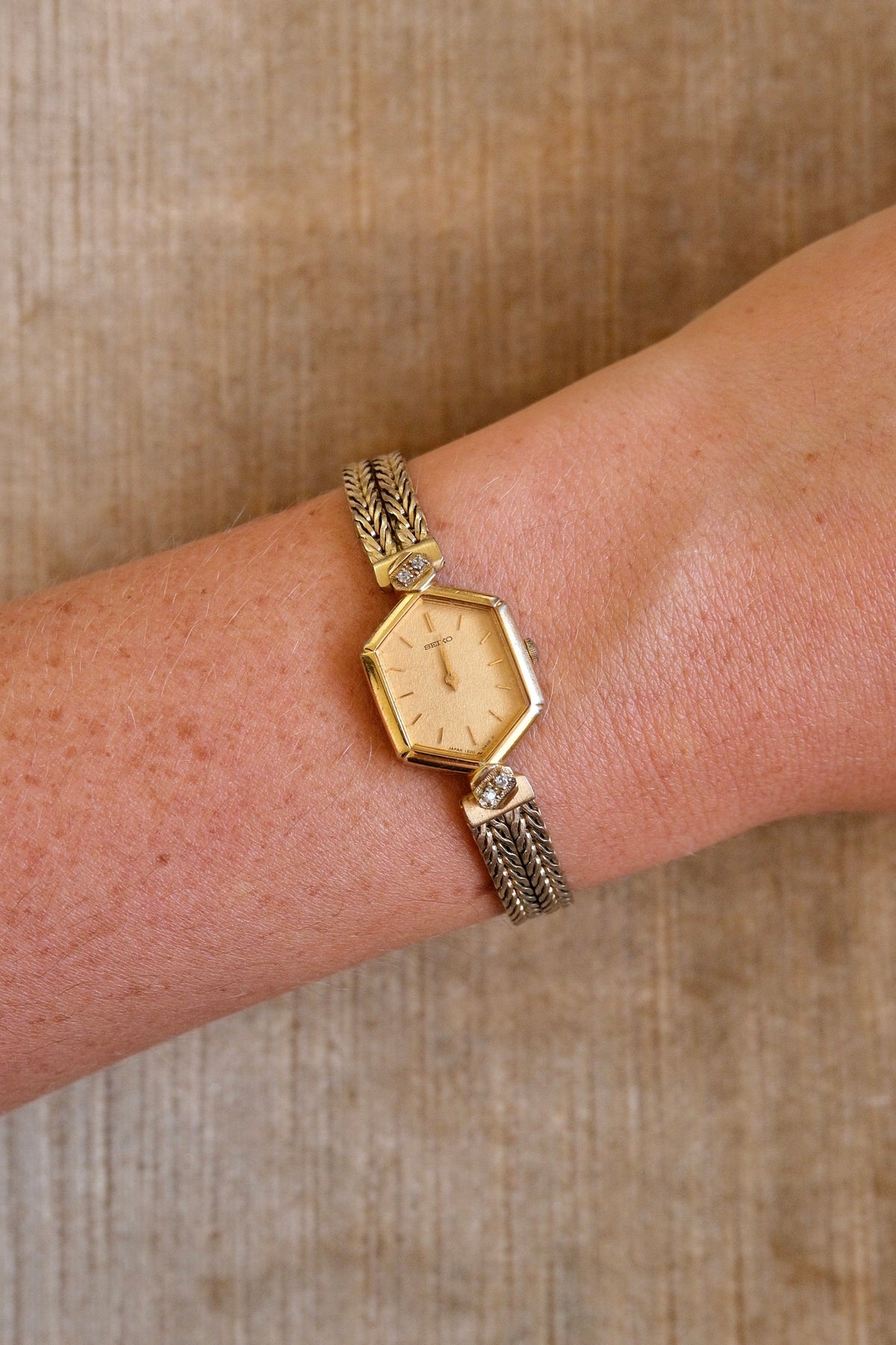 Rare 80s Gold-Plated Seiko Jewellery Quartz Watch with Hexagon Dial