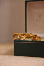 Vintage 90s Ladies Gold 1500L Gucci Horsebit Watch Black Dial in Gucci Box