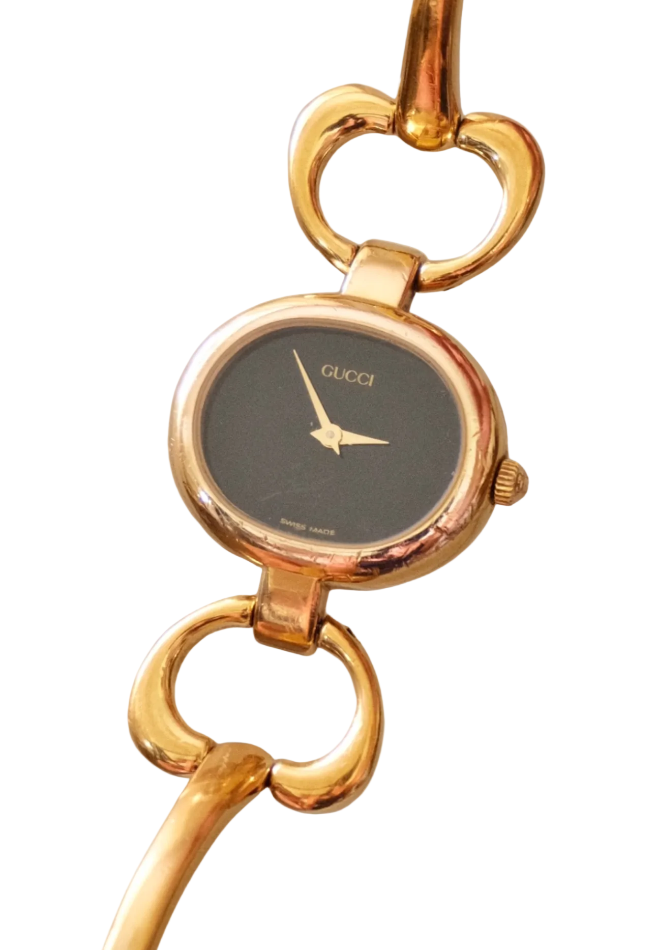 90s Vintage Ladies Gucci 1600 Horsebit Black Dial Bangle Style Watch