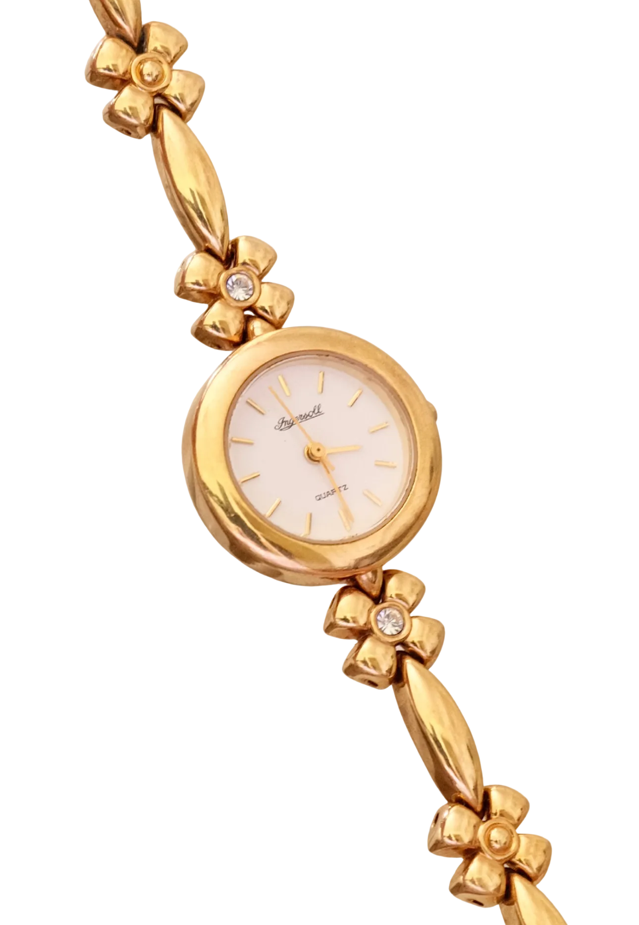 Vintage Pretty Ingersoll Flower Gold Tone Watch Working Ladies Floral Bracelet Watch