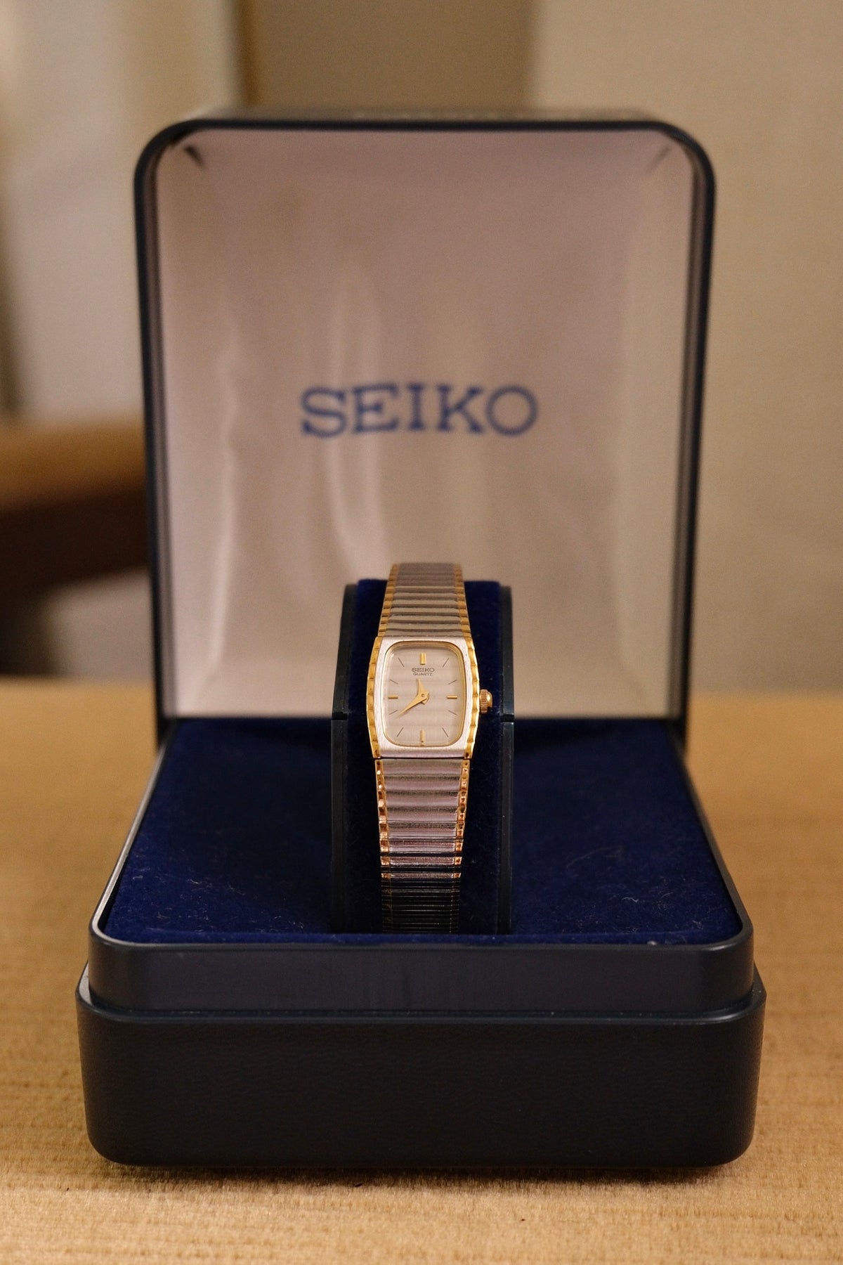 Vintage Ladies Two Tone Seiko Watch in Box with Safety Chain