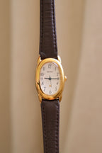 Vintage 90s Ladies Seiko 1F21 6B10 Tank Baignoire Style Watch Brown Leather Strap Gold Tone Quartz Japan