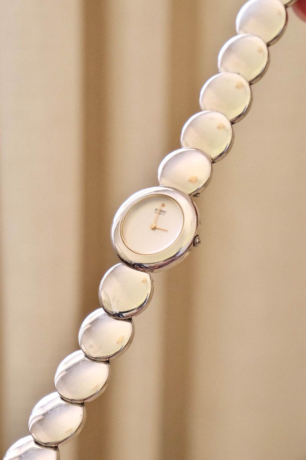 1980s Vintage Rare Silver Seiko Ladies Watch Round Circle Links Working