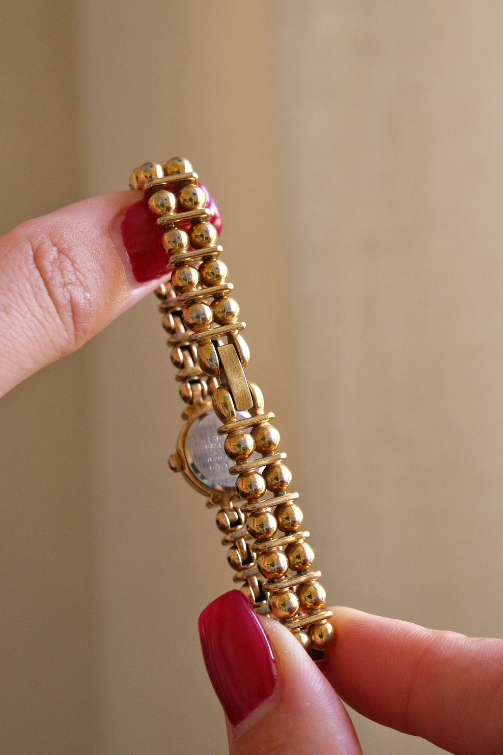 Rare Vintage Dainty 1986 Seiko 1E20-0440 Ladies Gold  Beaded Bracelet Quartz Watch Japan