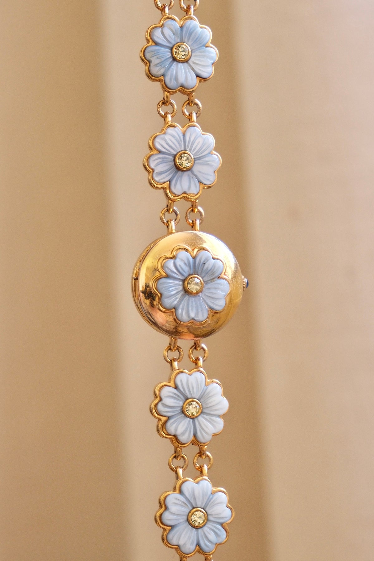 Very Rare Marcel Drucker Flower Peak a Boo Watch Pale Blue Carved Flowers Working
