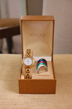 Rare Vintage Ladies Gold Plated 11/12 Gucci Watch 6 Bezels in Box