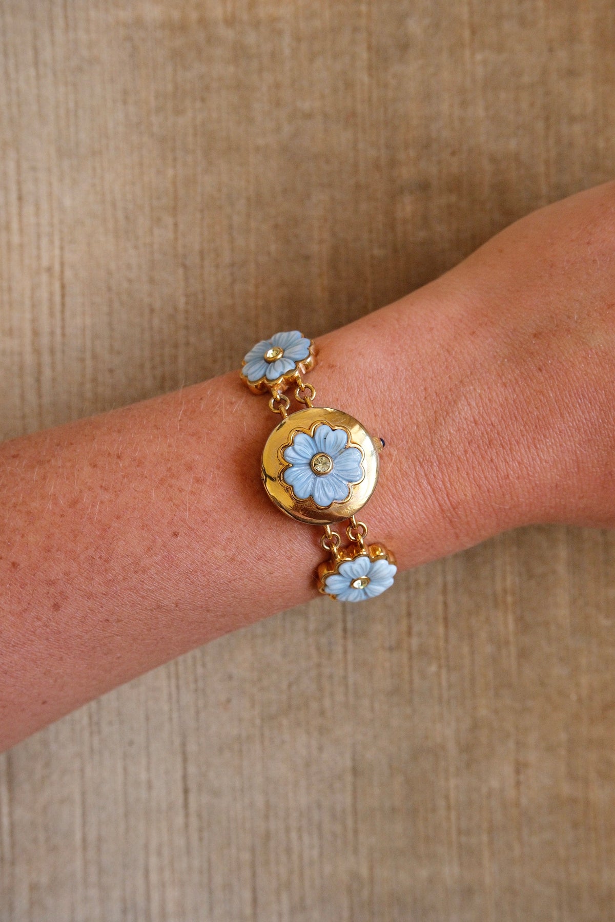 Very Rare Marcel Drucker Flower Peak a Boo Watch Pale Blue Carved Flowers Working