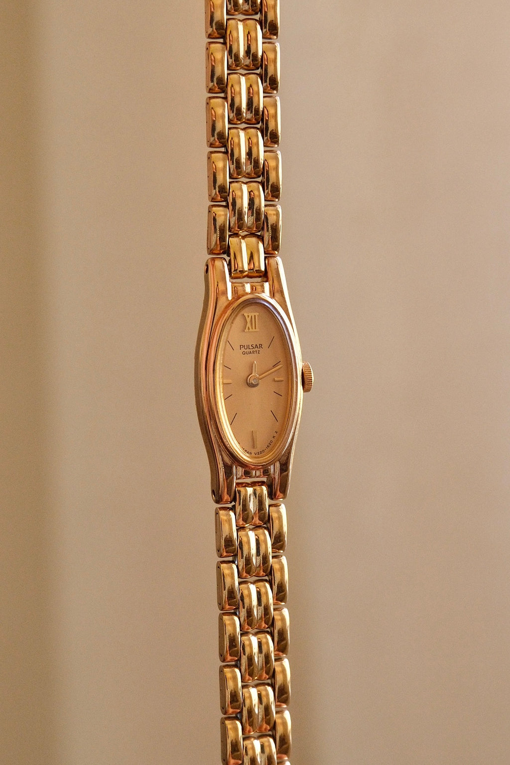 Rare 90s Ladies Gold Pulsar Slim and Petite Watch in Box