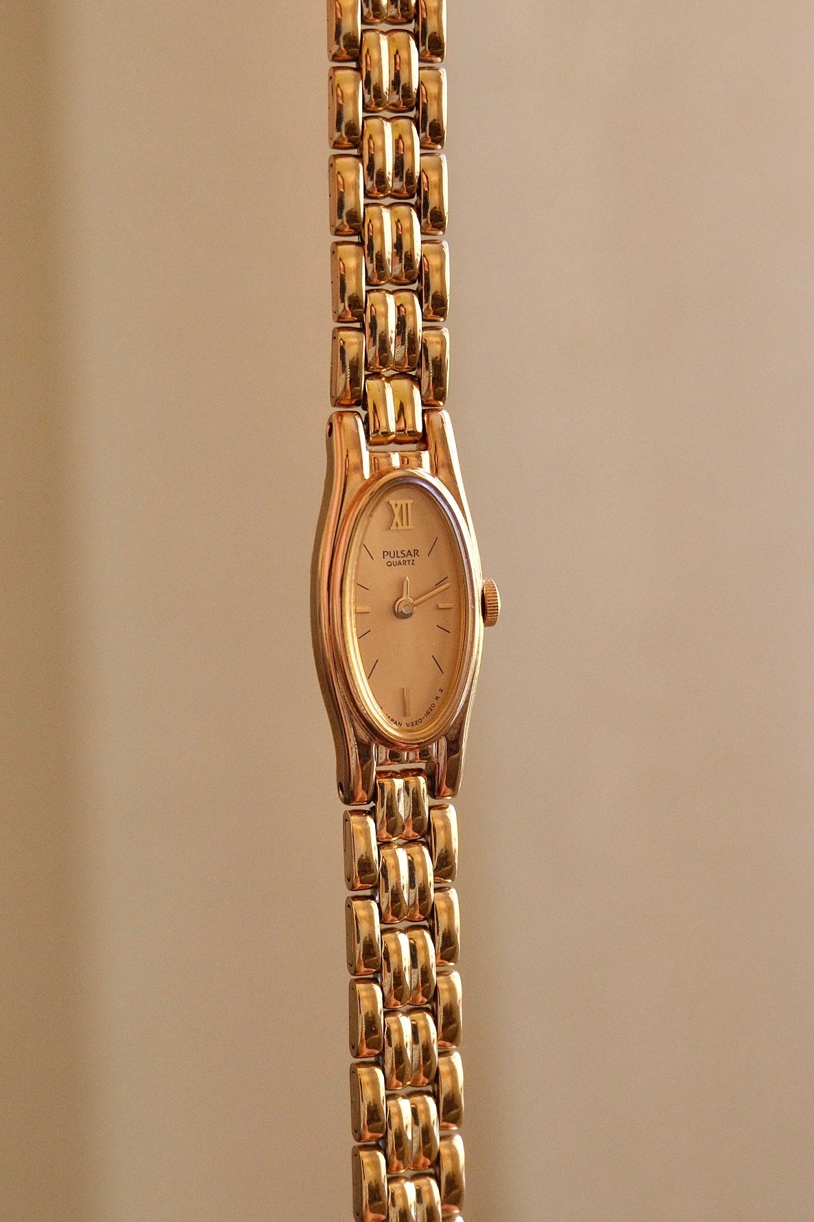Rare 90s Ladies Gold Pulsar Slim and Petite Watch in Box