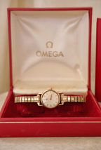 Vintage 9ct Gold Omega Ladies Watch, Mechanical Movement, Original Box