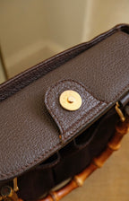 Vintage Gucci Bamboo Tote Bag Brown Suede with Bamboo Handles Circa 1980s