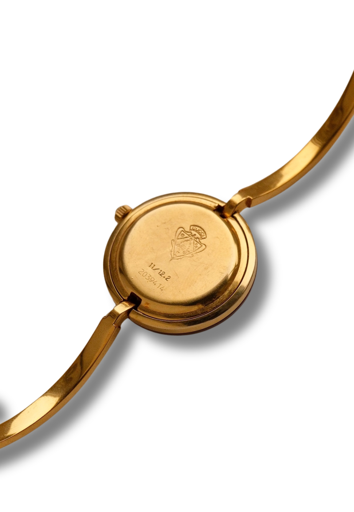 Vintage Gucci 1100L Gold Plated Ladies Interchangeable Watch with Burgendy Bezel White Dial