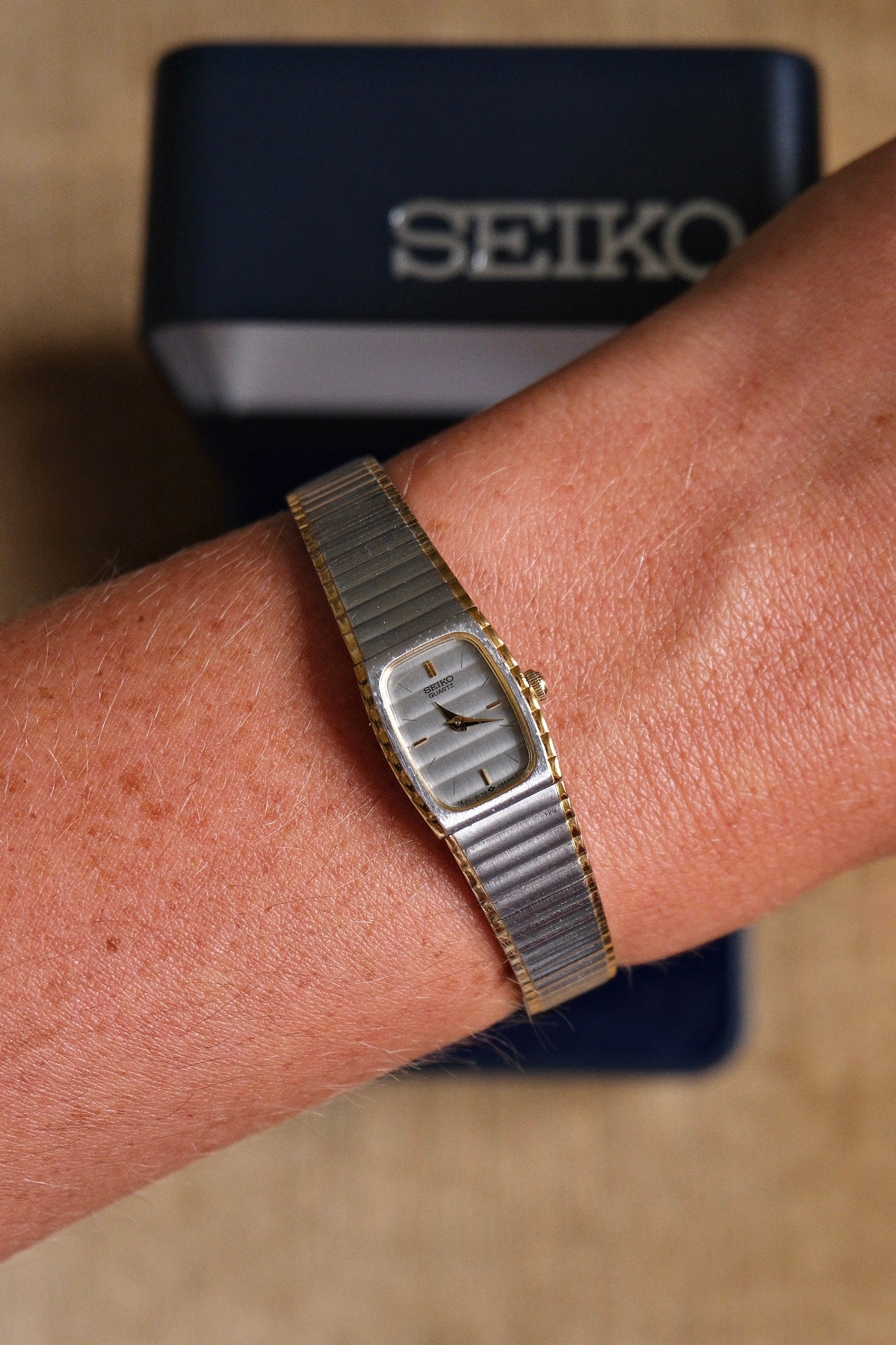 Vintage Ladies Two Tone Seiko Watch in Box with Safety Chain