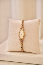 Rare Petite Oval Gold Ruby Seiko Watch with Safety Chain Collectors Watch