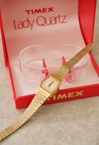 Ladies vintage Timex Kcell Face gold watch box and papers working