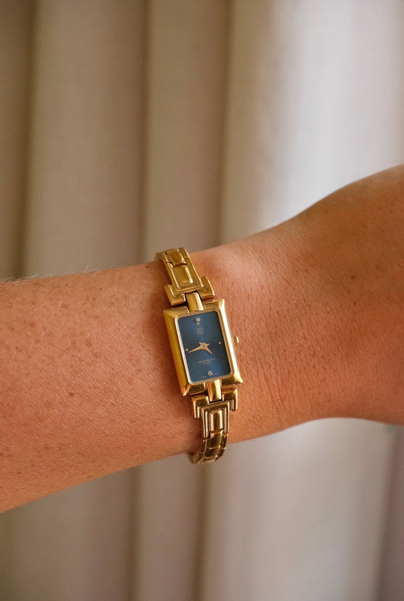 Vintage 1990s Gold-Plated Ladies' Givenchy Quartz Watch - Blue Dial
