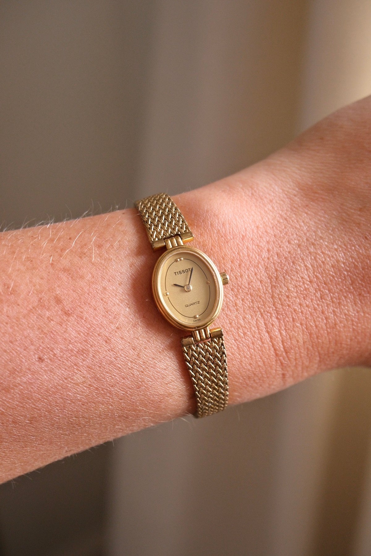 80s Vintage Ladies Gold Oval and Petite Tissot Watch Quartz Working
