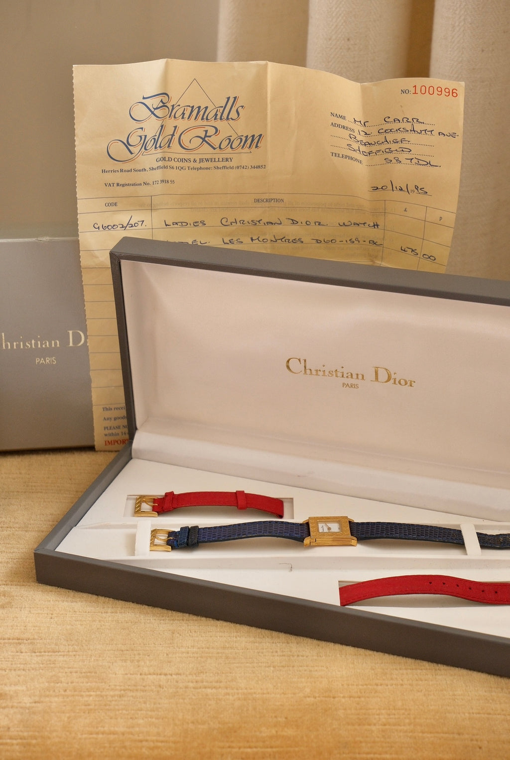 Vintage Christian Dior La Parisienne Gold-Plated Watch | Two Straps Box & Papers