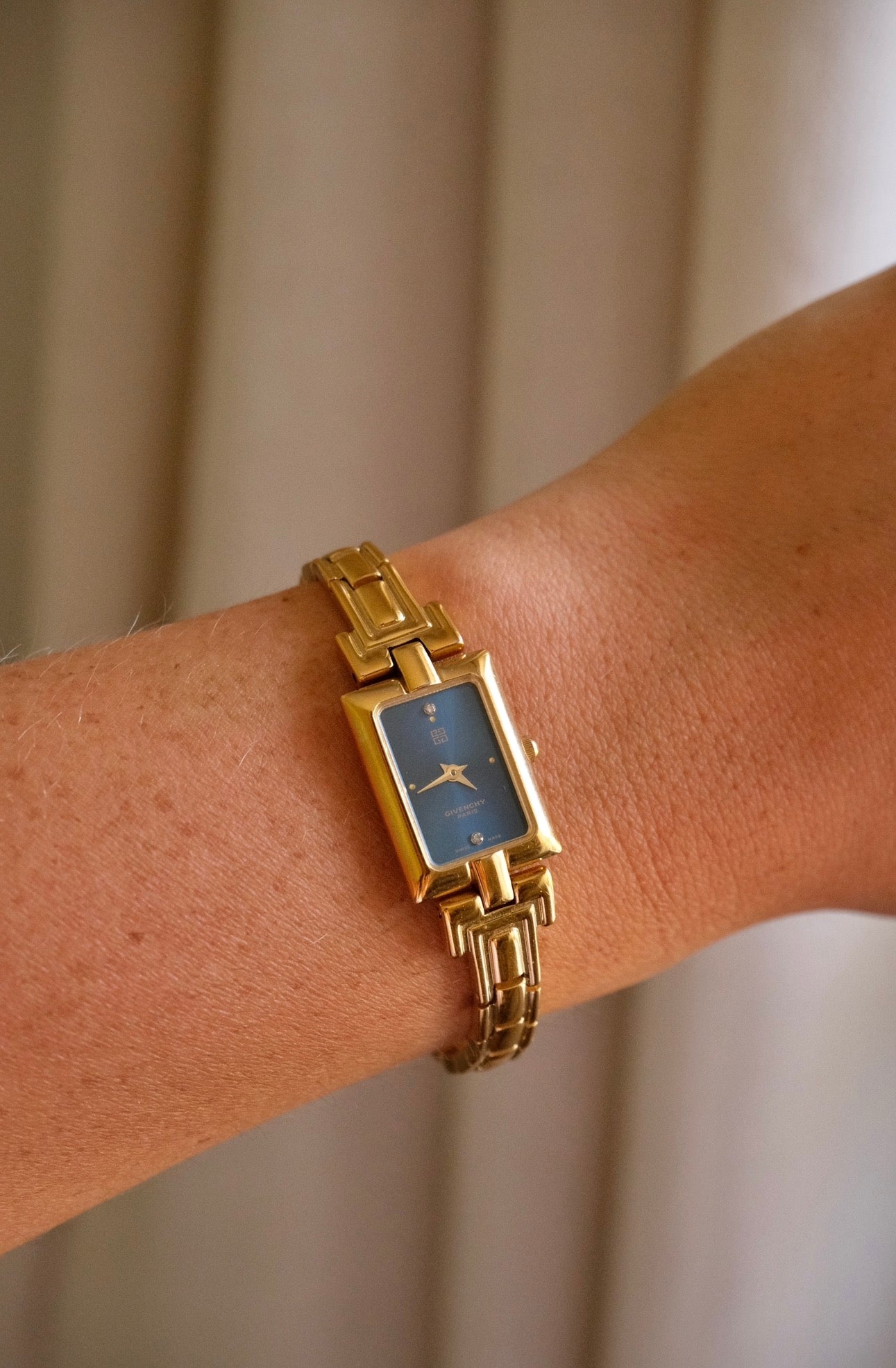Vintage 1990s Gold-Plated Ladies' Givenchy Quartz Watch - Blue Dial