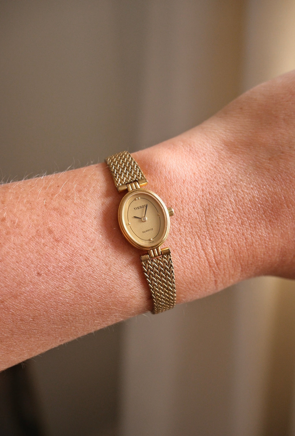 80s Vintage Ladies Gold Oval and Petite Tissot Watch Quartz Working