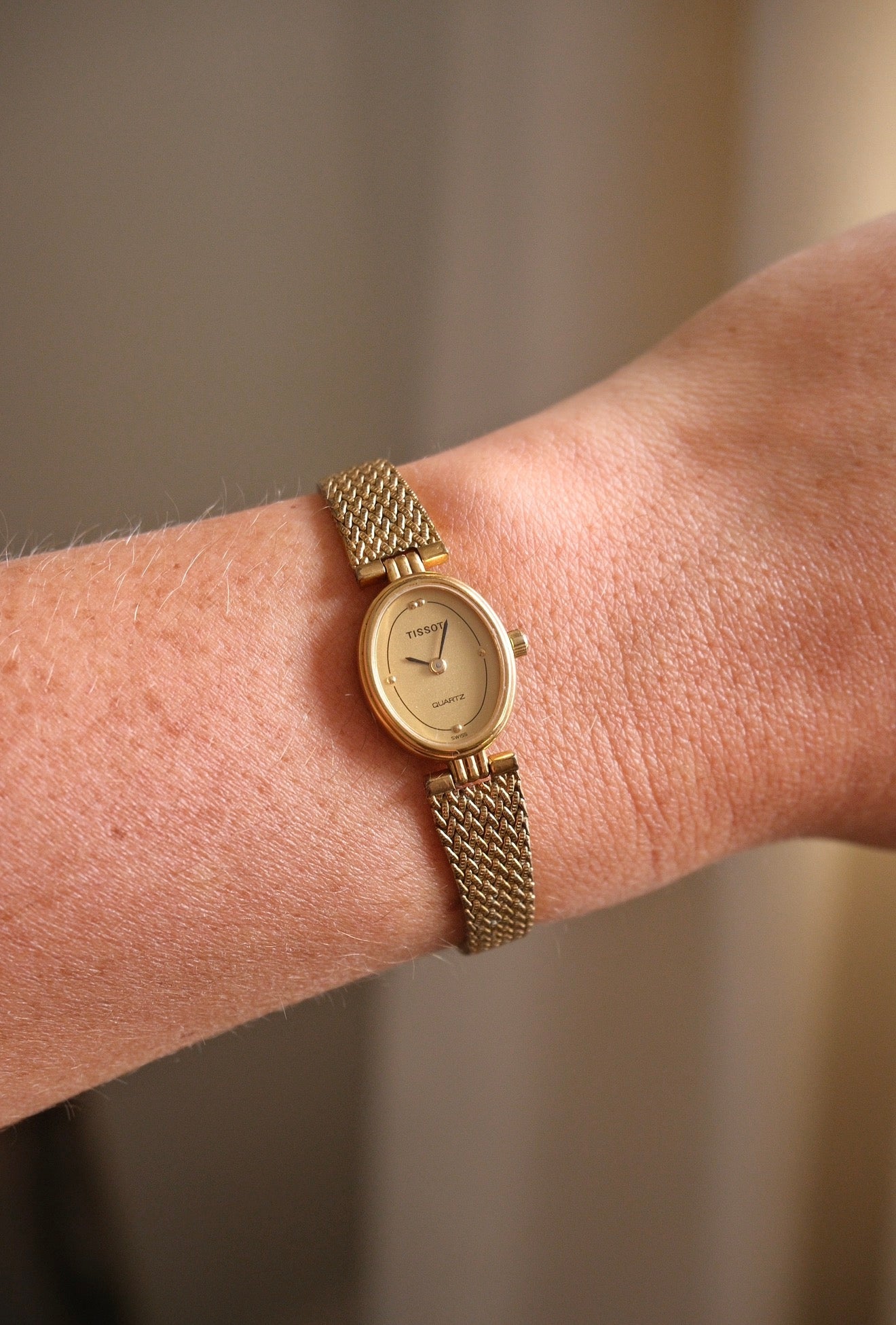 80s Vintage Ladies Gold Oval and Petite Tissot Watch Quartz Working