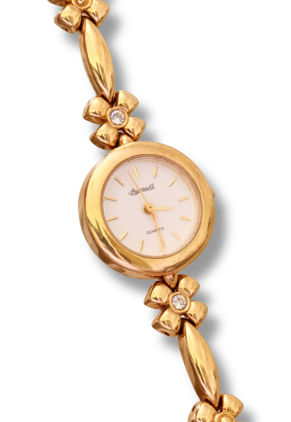 Vintage Pretty Ingersoll Flower Gold Tone Watch Working Ladies Floral Bracelet Watch