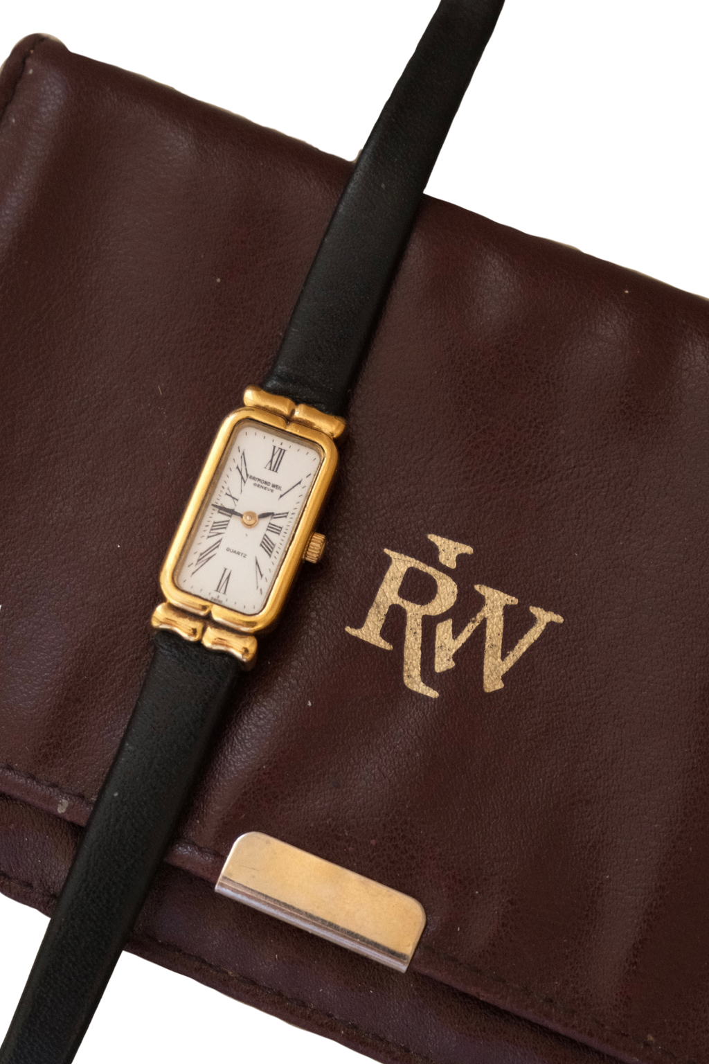 Vintage Raymond Weil Tank Watch: 18k Gold Plated, Leather Strap, Working