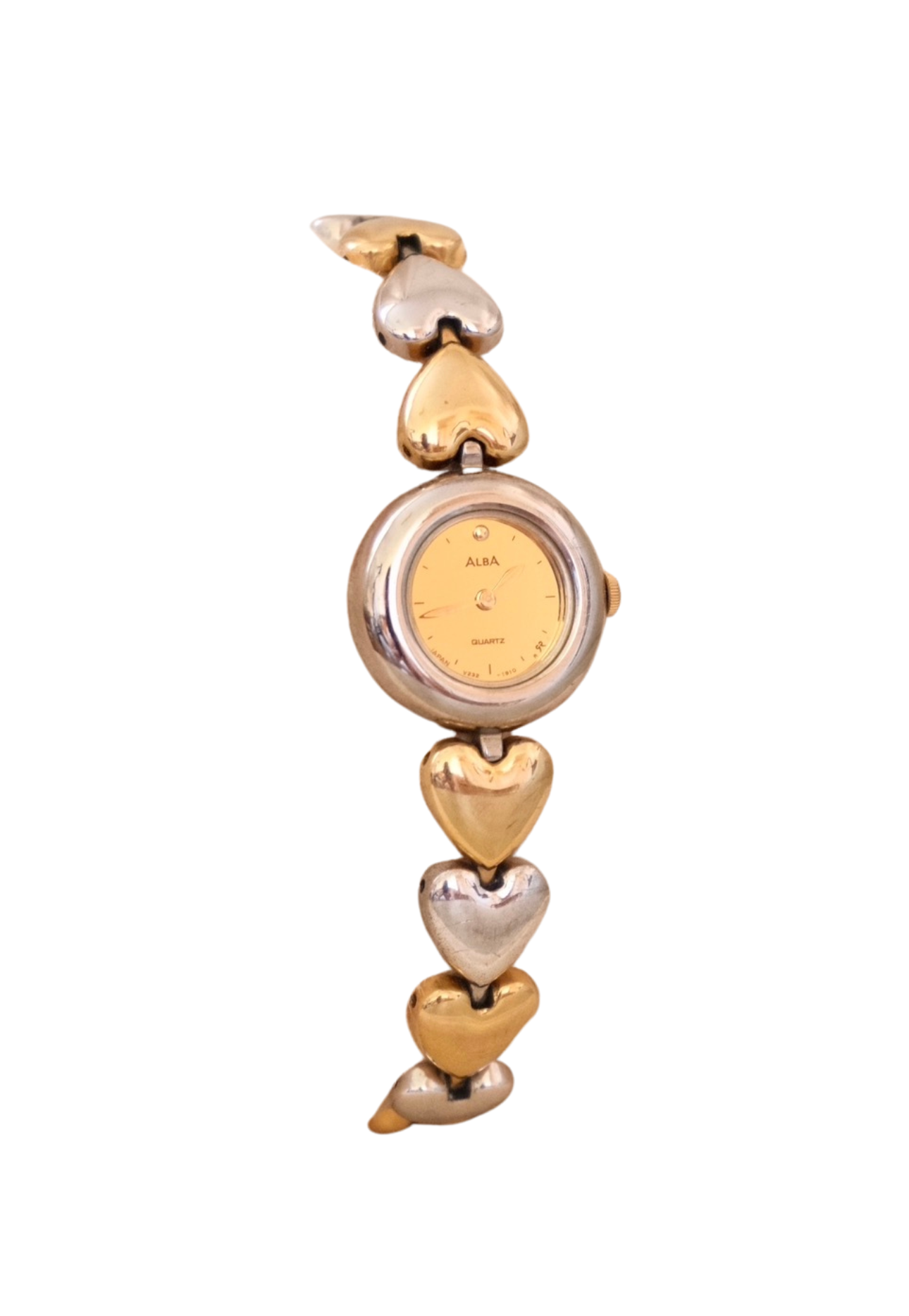 Rare Vintage Seiko Alba Heart Bracelet  Gold and Silver Two Tone Ladies Watch Working